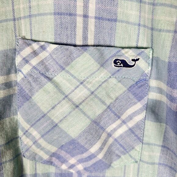 Vineyard Vines Pacific Plaid Relaxed Fit Brushed Cotton Linen Shirt Blue Size 6 - Picture 5 of 6
